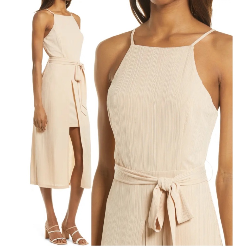 Lulu’s Sz M High-Low Midi Dress In Beige